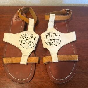 Tory Burch Cream and Tan Leather Sandals